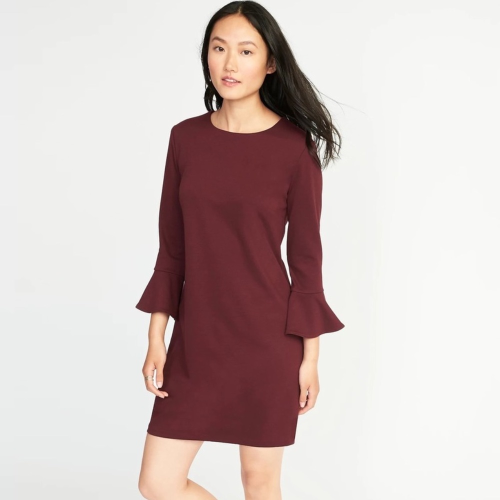 Ponte-Knit Flute-Sleeve Shift Dress for Women